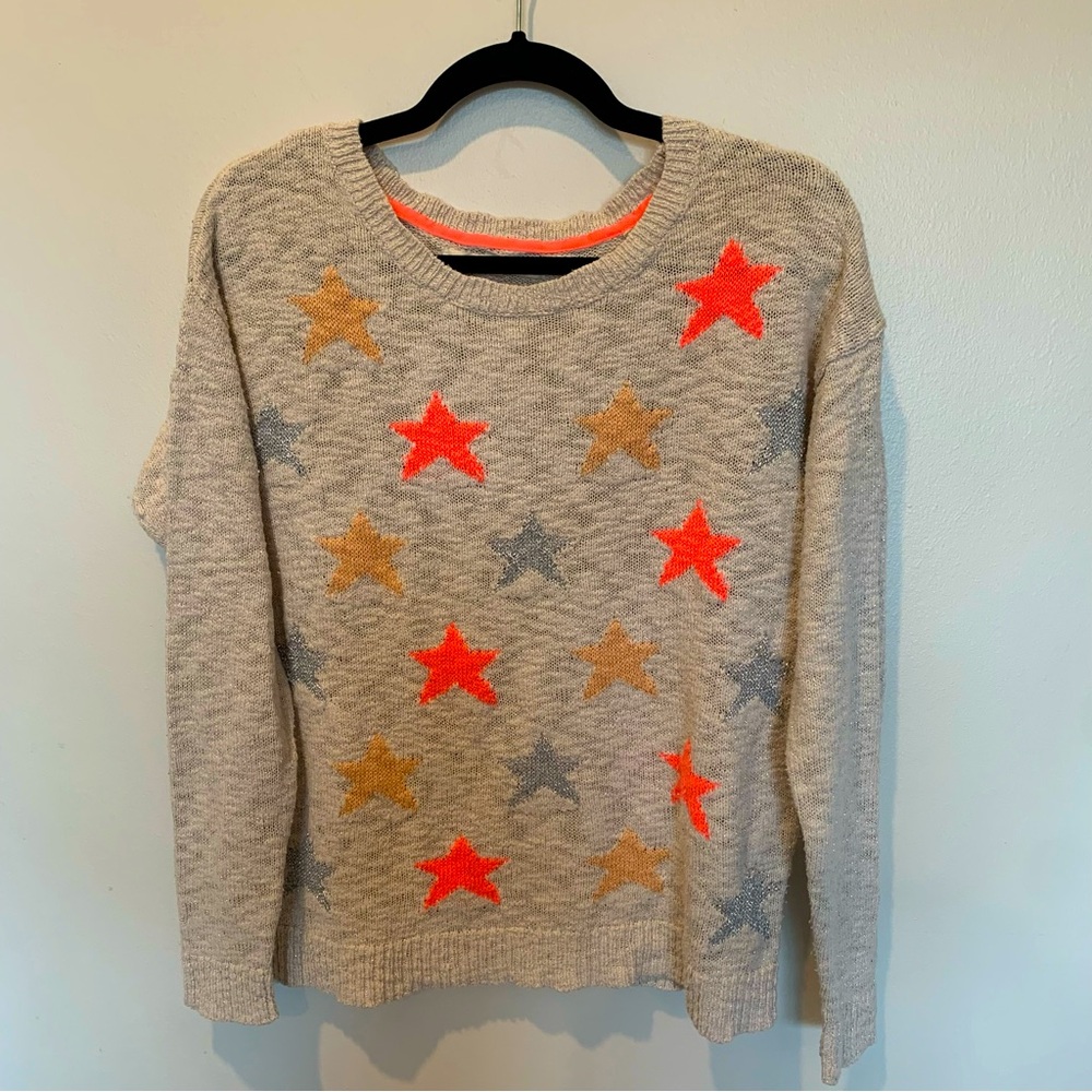 LC Lauren Conrad Star Pattern Sweater - Cream, Orange, and Gold. Size M